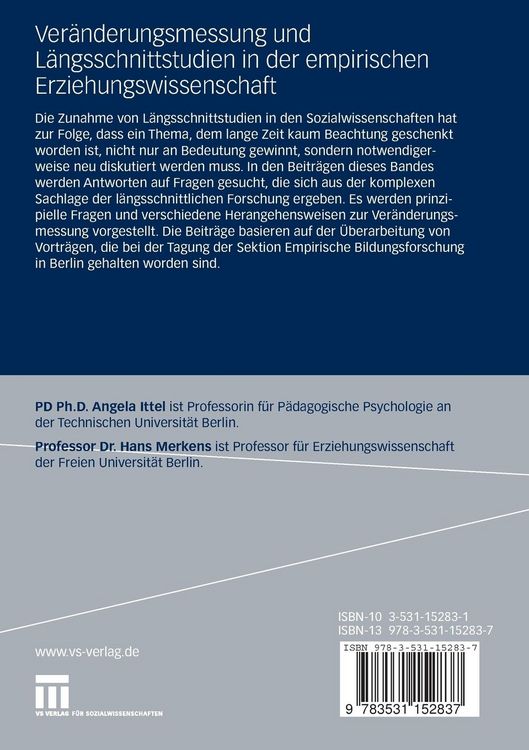 Produktbild: Ver&auml;nderungsmessung und L&auml;ngsschnittstudien in der empirischen Erziehungswissenschaft