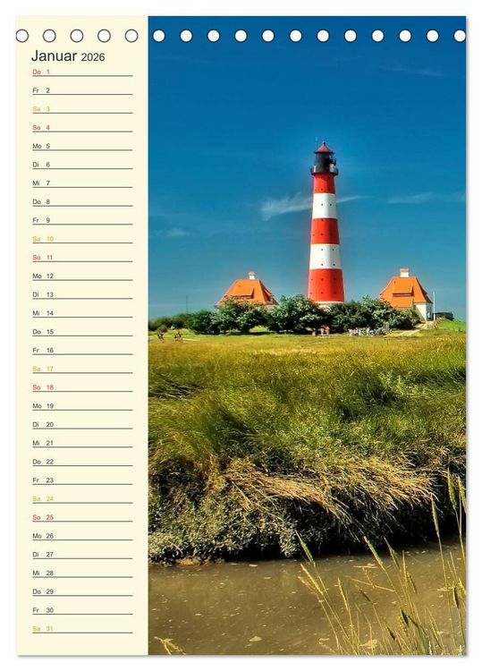 Produktbild: Deutsche Leuchtt&uuml;rme - maritimer Geburtstagsplaner (Tischkalender 2026 DIN A5 hoch), CALVENDO Monatskalender