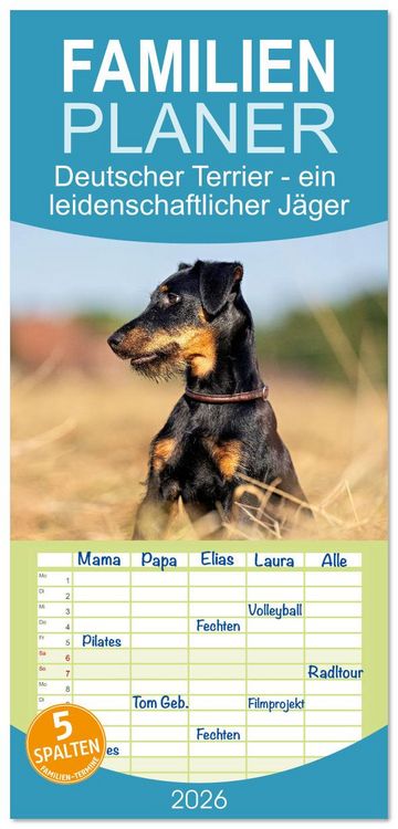 Produktbild: Familienplaner 2026 - Deutscher Terrier - ein leidenschaftlicher J&auml;ger mit 5 Spalten (Wandkalender, 21 x 45 cm) CALVENDO
