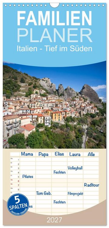 Produktbild: Familienplaner 2027 - Italien - Tief im S&uuml;den mit 5 Spalten (Wandkalender, 21 x 45 cm) CALVENDO