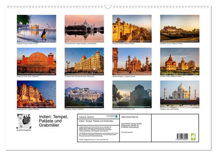 Produktbild: Indien: Tempel, Pal&auml;ste und Grabm&auml;ler (Wandkalender 2026 DIN A2 quer), CALVENDO Monatskalender