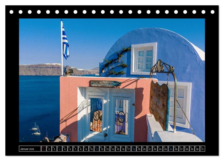 Produktbild: Kalimera Thira - Santorini, die sch&ouml;nste der Kykladen stellt sich vor (Tischkalender 2026 DIN A5 quer), CALVENDO Monatskalender