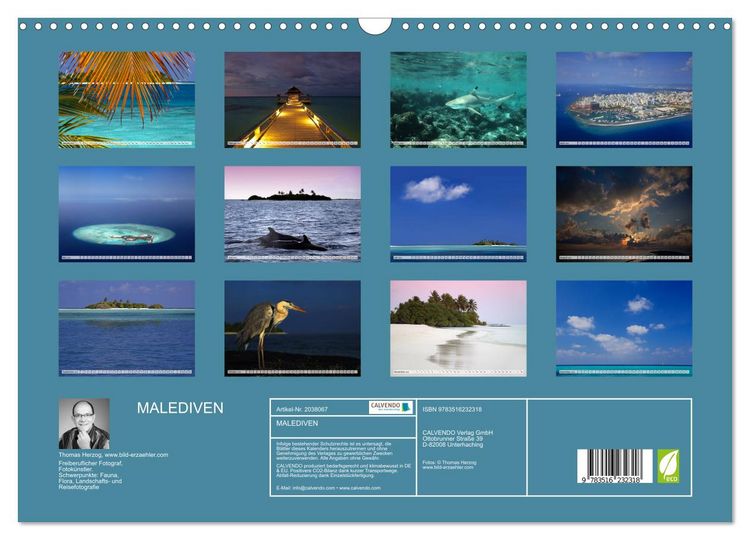 Produktbild: MALEDIVEN (Wandkalender 2026 DIN A3 quer), CALVENDO Monatskalender