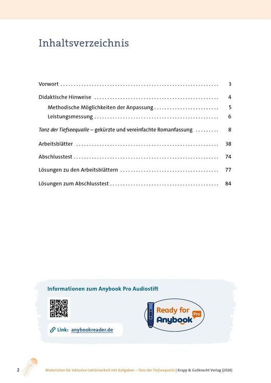 Produktbild: Anybook &ndash; Tanz der Tiefseequalle &ndash; Stefanie H&ouml;fler &ndash; Materialien f&uuml;r inklusive Lekt&uuml;rearbeit mit Aufgaben &ndash; Lehrerheft