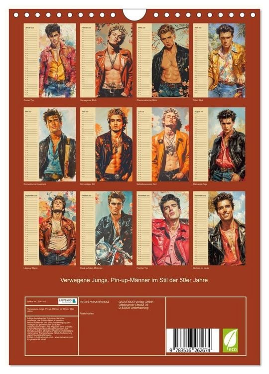 Produktbild: Verwegene Jungs. Pin-up-M&auml;nner im Stil der 50er Jahre (Wandkalender 2026 DIN A4 hoch), CALVENDO Monatskalender