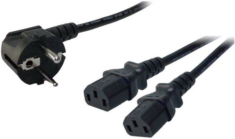 Produktbild: LogiLink Strom Anschlusskabel [1x Schutzkontakt-Winkelstecker - 2x Kaltger&auml;te-Stecker C13] 1.70 m Schwarz