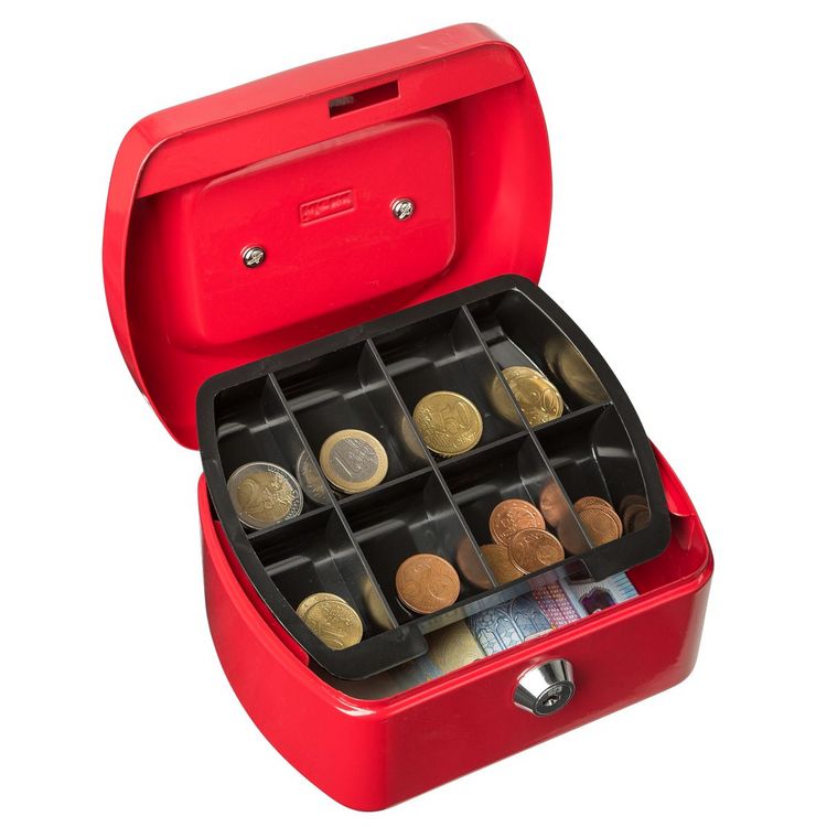 Produktbild: Idena Geldkassette Gr&ouml;&szlig;e 6 aus Metall 8 F&auml;cher rot 15,5x12x9cm