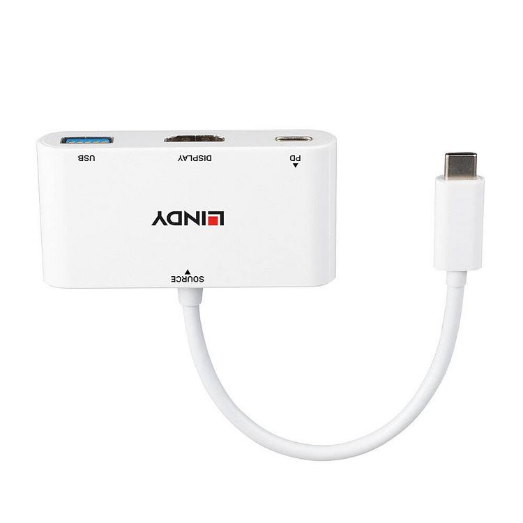 Produktbild: LINDY USB-C&reg; Adapter [1x USB-C&reg; Stecker - 1x HDMI-Buchse, USB 3.2 Gen 1 Buchse A (USB 3.0)] 43340 0.18 m