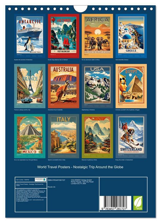 Produktbild: World Travel Posters - Nostalgic Trip Around the Globe (Wall Calendar 2026 DIN A4 portrait), CALVENDO 12 Month Wall Calendar