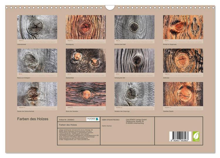 Produktbild: Farben des Holzes (Wandkalender 2026 DIN A3 quer), CALVENDO Monatskalender