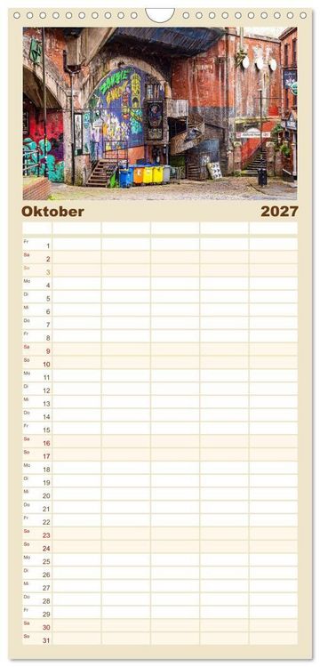 Produktbild: Familienplaner 2027 - Faszination Manchester mit 5 Spalten (Wandkalender, 21 x 45 cm) CALVENDO