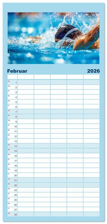 Produktbild: Familienplaner 2026 - Schwimmen - Bahn f&uuml;r Bahn mit 5 Spalten (Wandkalender, 21 x 45 cm) CALVENDO