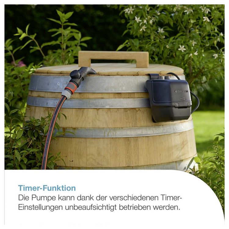 Produktbild: GARDENA Akku-Regenfasspumpe 2600 Comfort 18V P4A Ready-To-Use Set Regenwassernutzungsanlage 2600 l/h 1.8 m