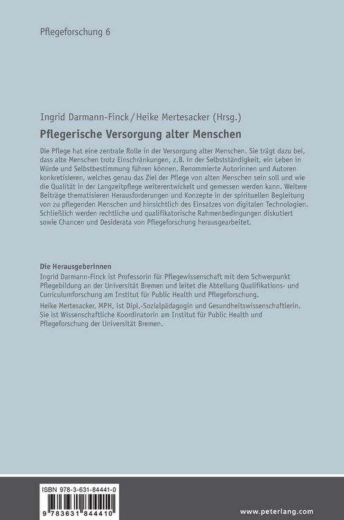 Produktbild: Pflegerische Versorgung alter Menschen