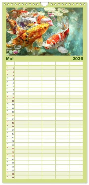 Produktbild: Familienplaner 2026 - Kois - Ein Juwel unter Fischen mit 5 Spalten (Wandkalender, 21 x 45 cm) CALVENDO