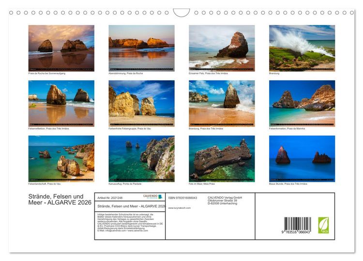 Produktbild: Str&auml;nde, Felsen und Meer - ALGARVE 2026 (Wandkalender 2026 DIN A3 quer), CALVENDO Monatskalender