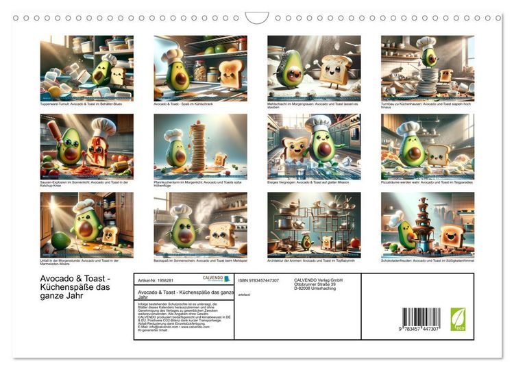 Produktbild: Avocado & Toast - K&uuml;chensp&auml;&szlig;e das ganze Jahr (Wandkalender 2026 DIN A3 quer), CALVENDO Monatskalender
