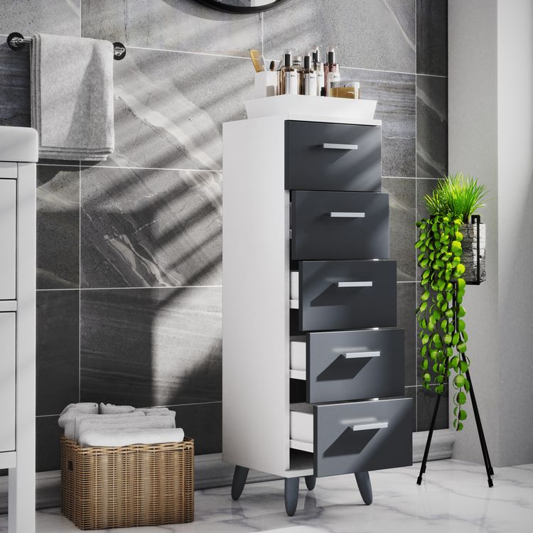 Produktbild: Midischrank Badm&ouml;bel Kommode Schubladen Landos M