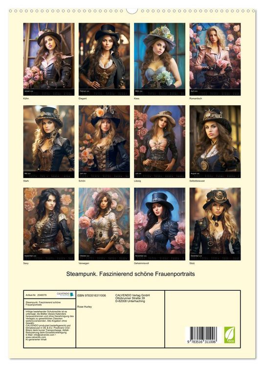Produktbild: Steampunk. Faszinierend sch&ouml;ne Frauenportraits (hochwertiger Premium Wandkalender 2026 DIN A2 hoch), Kunstdruck in Hochglanz