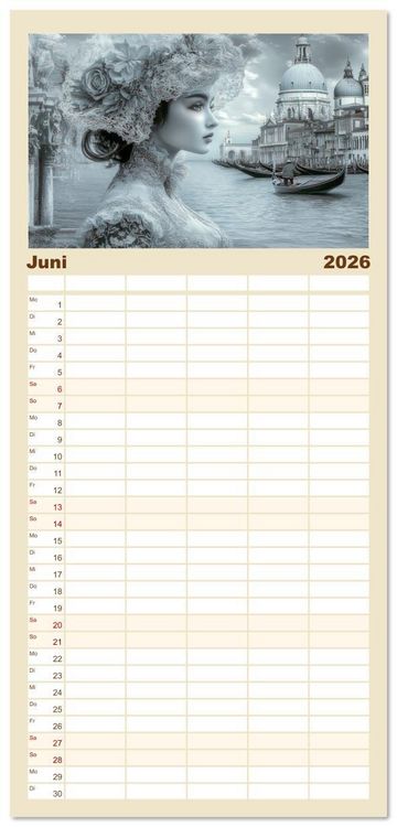 Produktbild: Familienplaner 2026 - Venezianischer Stil - In dezenten Farbt&ouml;nen mit 5 Spalten (Wandkalender, 21 x 45 cm) CALVENDO