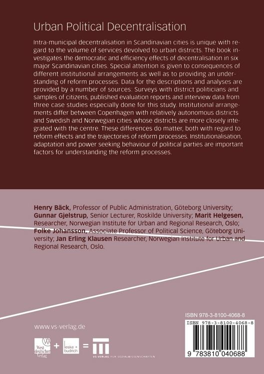 Produktbild: Urban Political Decentralisation