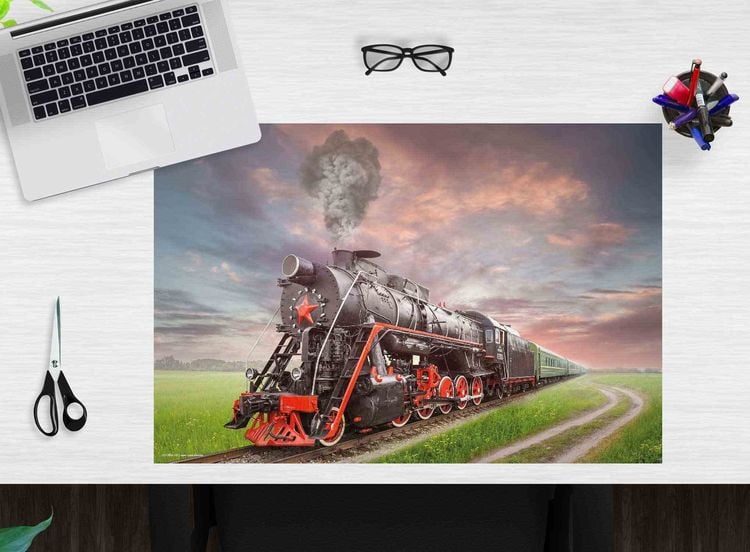 Produktbild: Cover-your-desk Schreibtischunterlage f&uuml;r Kinder und Erwachsene Dampflok schwarz, aus hochwertigem Vinyl , 60 x 40 cm