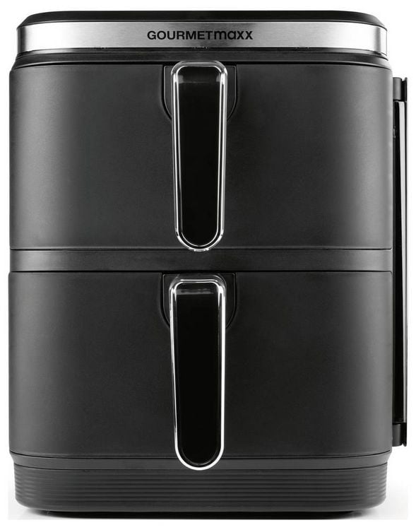 Produktbild: GourmetMaxx FryUp Vertical 15305 Hei&szlig;luft-Fritteuse 10 l 2800 W 2 getrennte Temperaturregler, Antihaftbeschichtung, digitaler Timer Schwarz