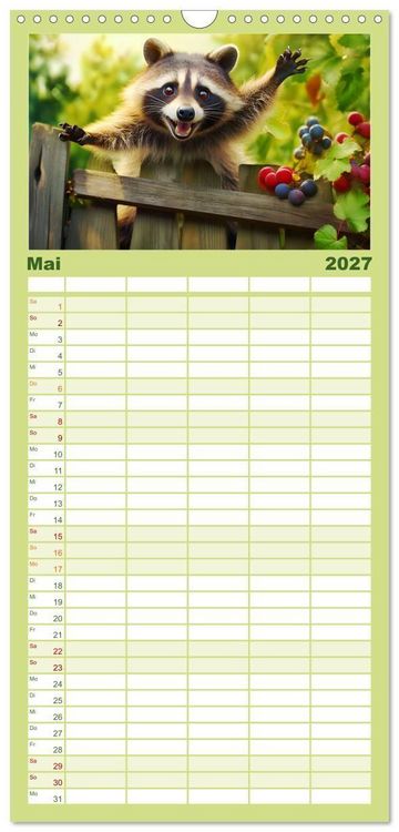 Produktbild: Familienplaner 2027 - Wilde Nachbarn - Tierisches Treiben im Gartenparadies! mit 5 Spalten (Wandkalender, 21 x 45 cm) CALVENDO