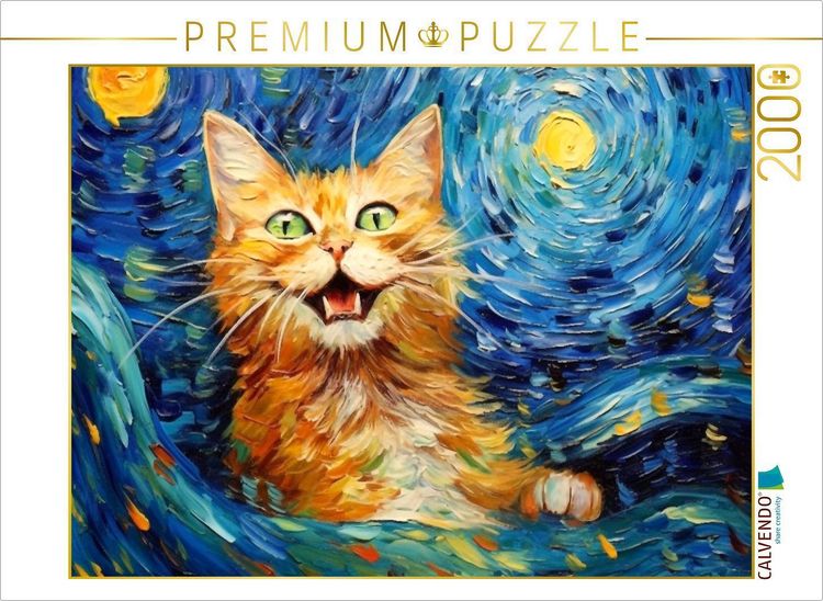 Produktbild: CALVENDO Puzzle Katze Im Stil von Vincent van Gogh | 2000 Teile Lege-Gr&ouml;&szlig;e 90x67cm Foto-Puzzle f&uuml;r gl&uuml;ckliche Stunden