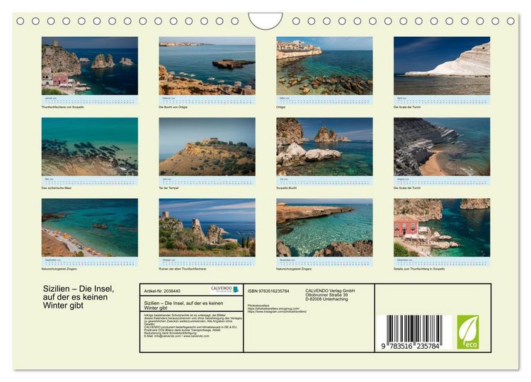 Produktbild: Sizilien &ndash; Die Insel, auf der es keinen Winter gibt (Wandkalender 2026 DIN A4 quer), CALVENDO Monatskalender