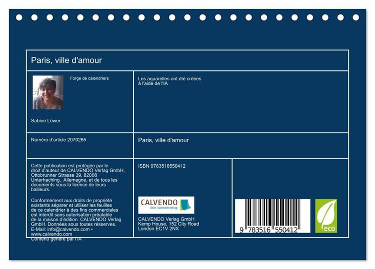 Produktbild: Paris, ville d'amour (Calendrier de bureau 2026 DIN A5 vertical), CALVENDO calendrier mensuel