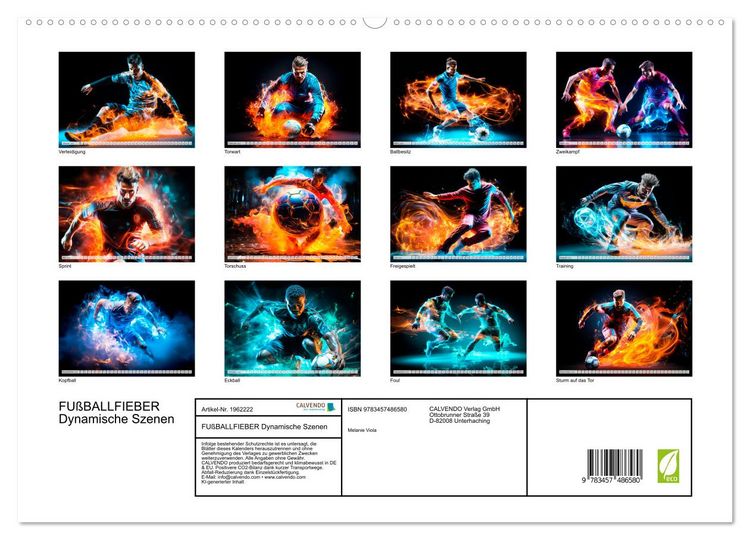 Produktbild: FU&szlig;BALLFIEBER Dynamische Szenen (hochwertiger Premium Wandkalender 2026 DIN A2 quer), Kunstdruck in Hochglanz
