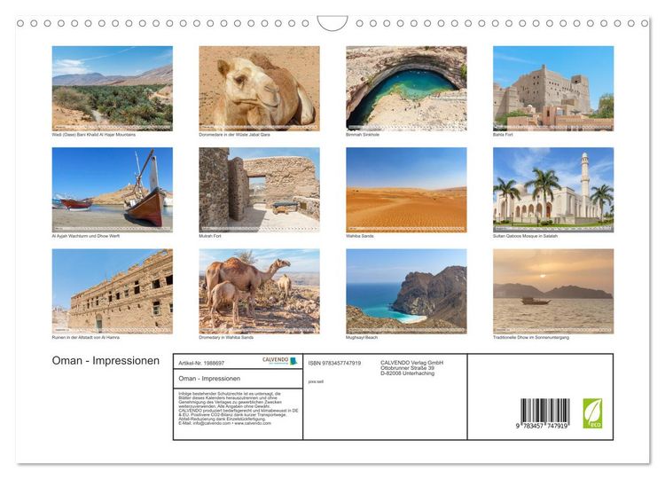 Produktbild: Oman - Impressionen (Wandkalender 2026 DIN A3 quer), CALVENDO Monatskalender