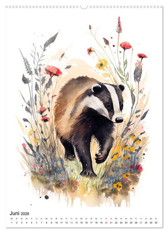 Produktbild: Waldtiere in Aquarell - Heimische Tierarten (Wandkalender 2026 DIN A2 hoch), CALVENDO Monatskalender
