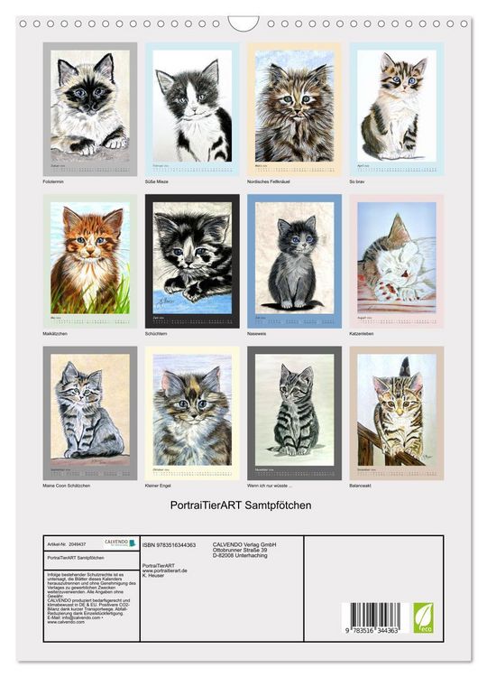 Produktbild: PortraiTierART Samtpf&ouml;tchen (Wandkalender 2026 DIN A3 hoch), CALVENDO Monatskalender