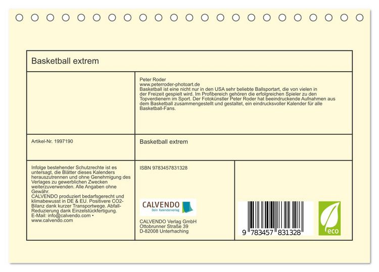 Produktbild: Basketball extrem (Tischkalender 2026 DIN A5 quer), CALVENDO Monatskalender