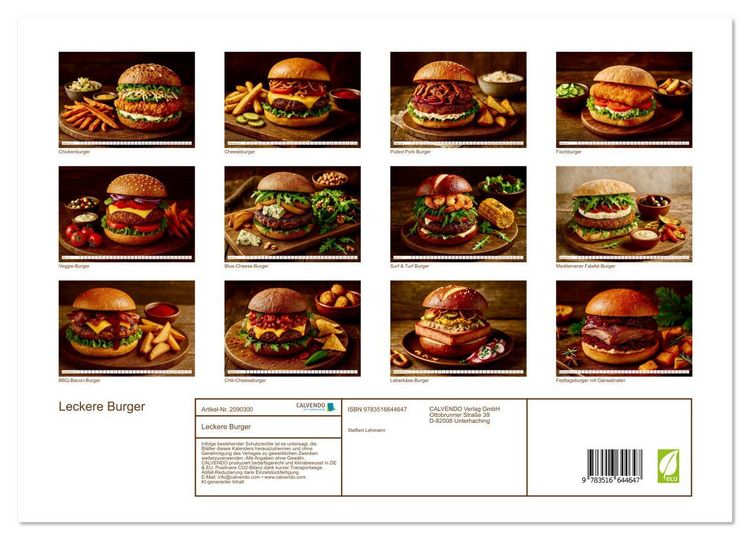 Produktbild: Leckere Burger (Wandkalender 2026 DIN A3 quer), CALVENDO Monatskalender