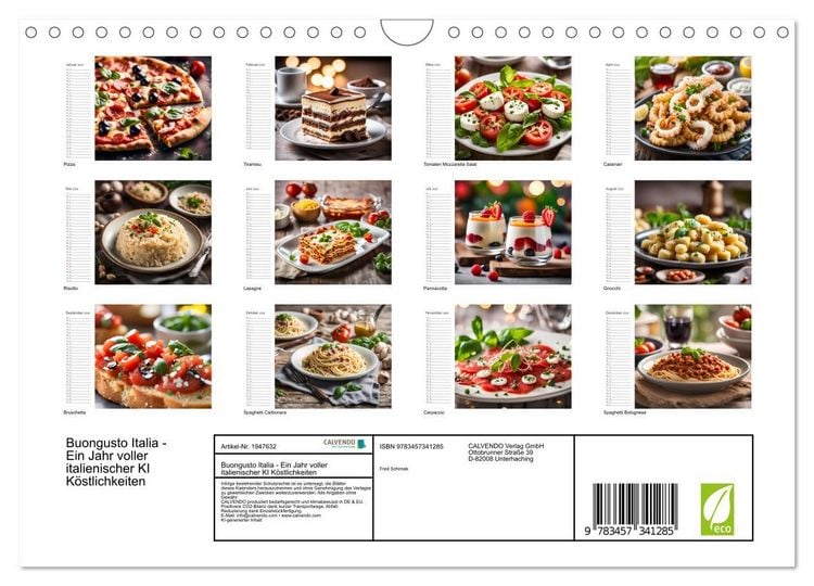 Produktbild: Buongusto Italia - Ein Jahr voller italienischer KI K&ouml;stlichkeiten (Wandkalender 2026 DIN A4 quer), CALVENDO Monatskalender