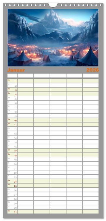 Produktbild: Familienplaner 2026 - Drachent&auml;nzer - Bildgeschichten aus dem Mittelalter mit 5 Spalten (Wandkalender, 21 x 45 cm) CALVENDO