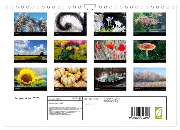 Produktbild: Jahreszeiten / 2026 (Wandkalender 2026 DIN A4 quer), CALVENDO Monatskalender
