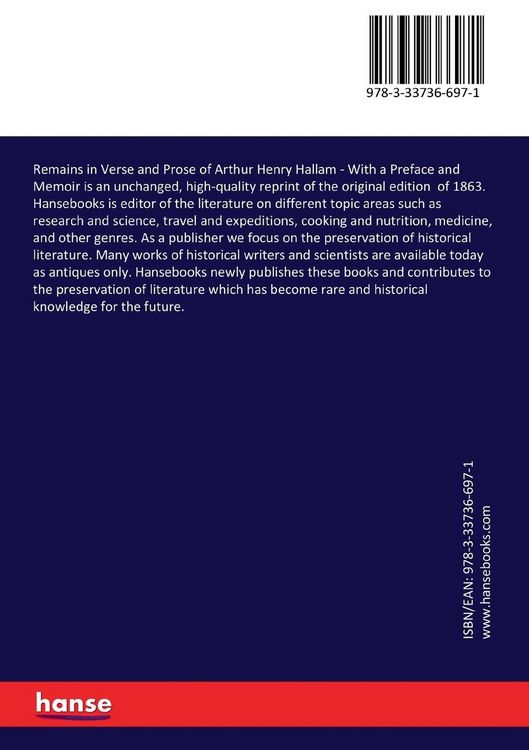 Produktbild: Remains in Verse and Prose of Arthur Henry Hallam
