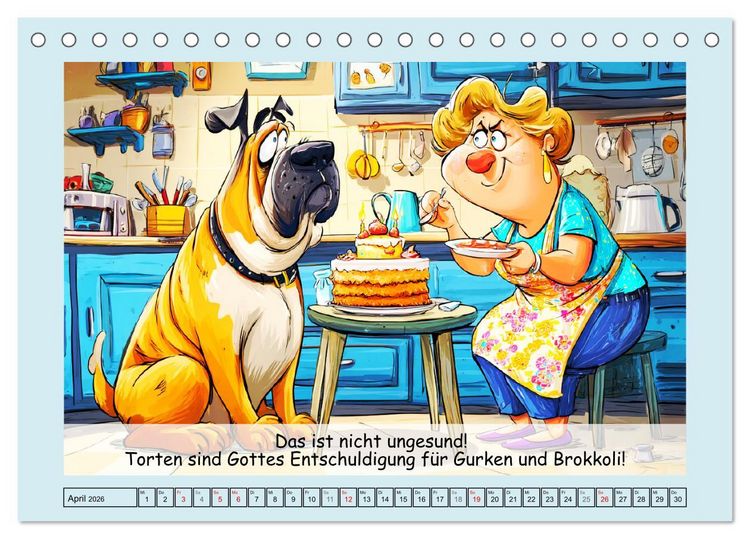 Produktbild: Frauchen und Hund. Witzige Cartoons vom t&auml;glichen Chaos (Tischkalender 2026 DIN A5 quer), CALVENDO Monatskalender