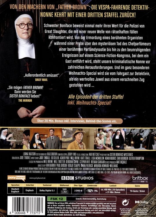 Produktbild: Sister Boniface Mysteries - Die komplette dritte Staffel - Alle Episoden inkl. Weihnachts-Special [3 DVDs]