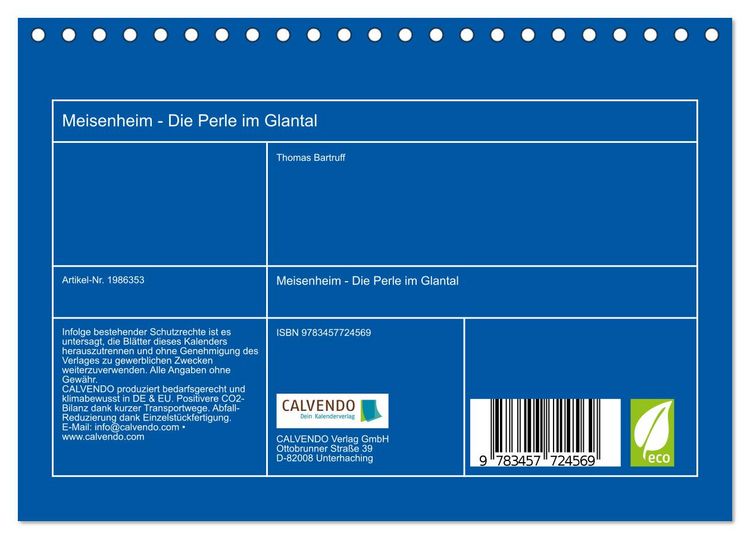 Produktbild: Meisenheim - Die Perle im Glantal (Tischkalender 2026 DIN A5 quer), CALVENDO Monatskalender
