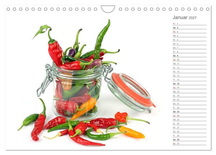 Produktbild: Echt scharf - Der Chili-K&uuml;chen-Planer (Wandkalender 2027 DIN A4 quer), CALVENDO Monatskalender
