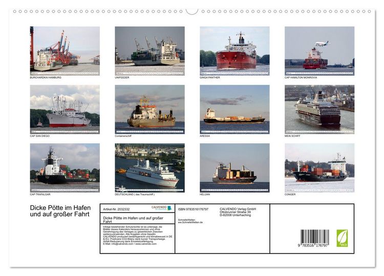 Produktbild: Dicke P&ouml;tte im Hafen und auf gro&szlig;er Fahrt (hochwertiger Premium Wandkalender 2026 DIN A2 quer), Kunstdruck in Hochglanz