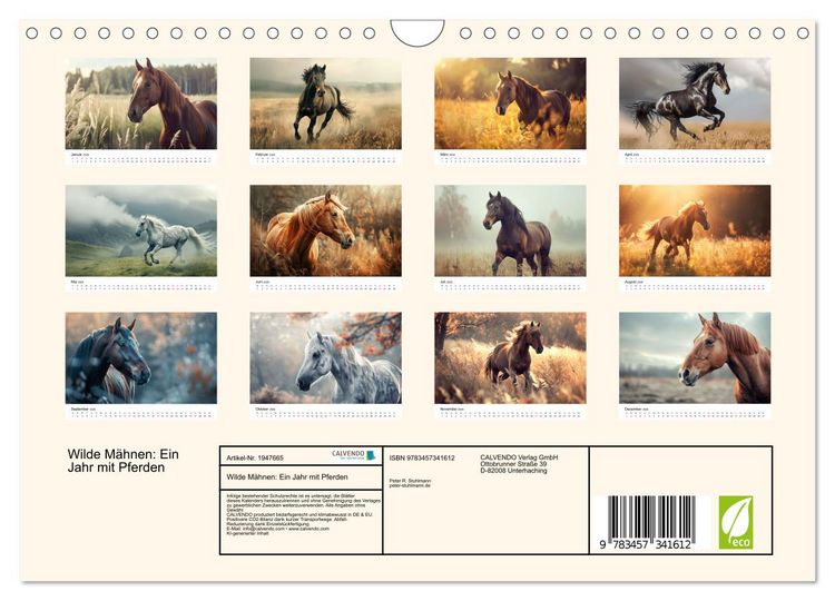 Produktbild: Wilde M&auml;hnen: Ein Jahr mit Pferden (Wandkalender 2026 DIN A4 quer), CALVENDO Monatskalender