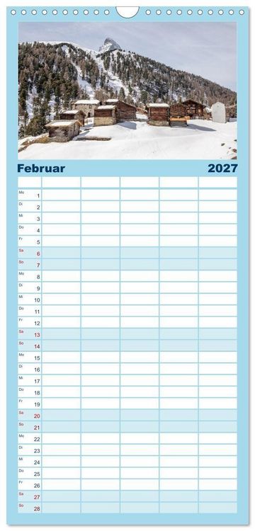 Produktbild: Familienplaner 2027 - Matterhorn - Eiger, M&ouml;nch und Jungfrau: Rund um die zeitlosen Gipfel mit 5 Spalten (Wandkalender, 21 x 45 cm) CALVENDO