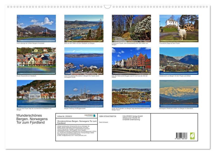Produktbild: Wundersch&ouml;nes Bergen. Norwegens Tor zum Fjordland (Wandkalender 2026 DIN A2 quer), CALVENDO Monatskalender