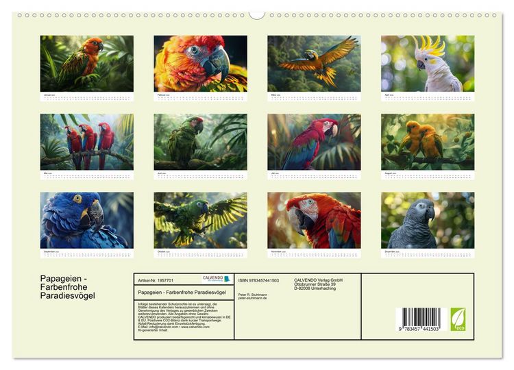 Produktbild: Papageien - Farbenfrohe Paradiesv&ouml;gel (hochwertiger Premium Wandkalender 2026 DIN A2 quer), Kunstdruck in Hochglanz
